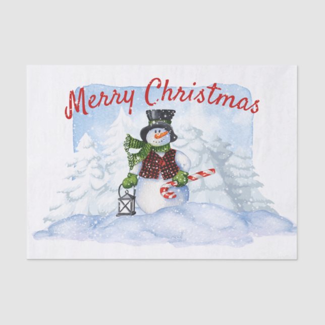 Snowman Watercolor Winter Christmas Tissue Paper (Front)