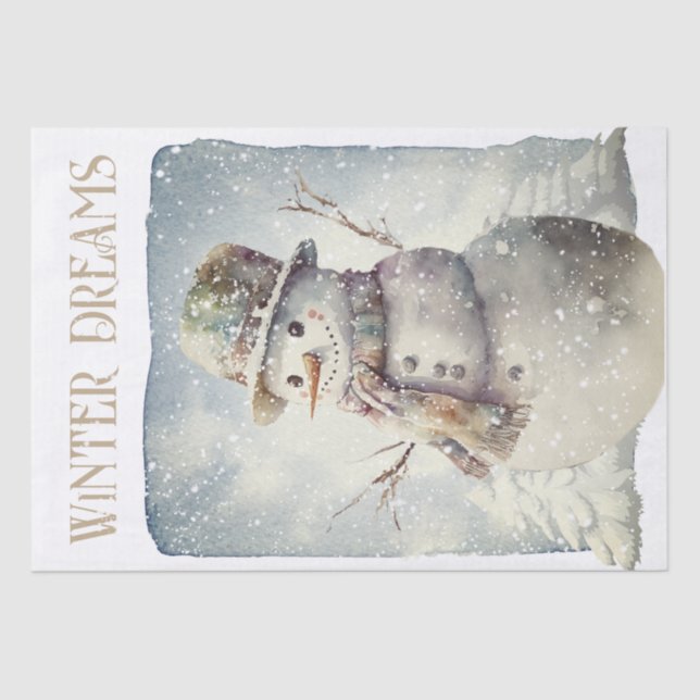Snowman Watercolor Winter Christmas Tissue Paper (Front)
