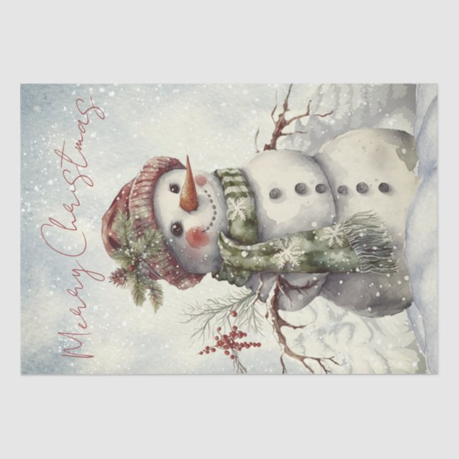 Snowman Watercolor Winter Christmas Tissue Paper (Front)