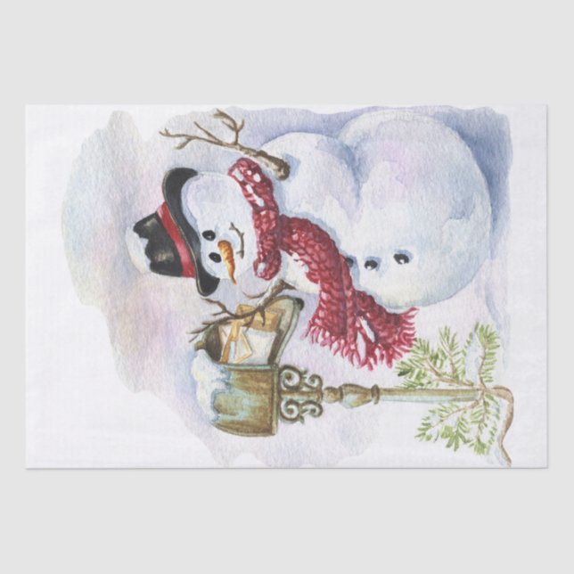 Snowman Watercolor Winter Christmas Tissue Paper (Front)
