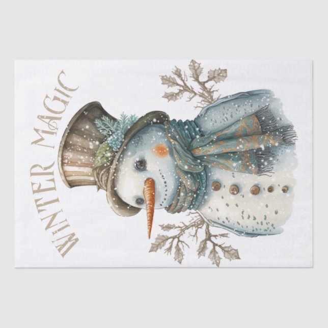 Snowman Watercolor Winter Christmas Tissue Paper (Front)