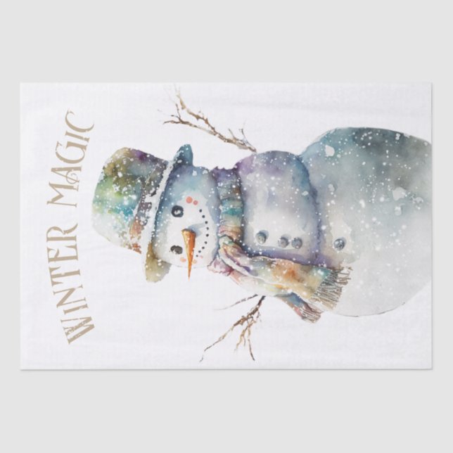 Snowman Watercolor Winter Christmas Tissue Paper (Front)