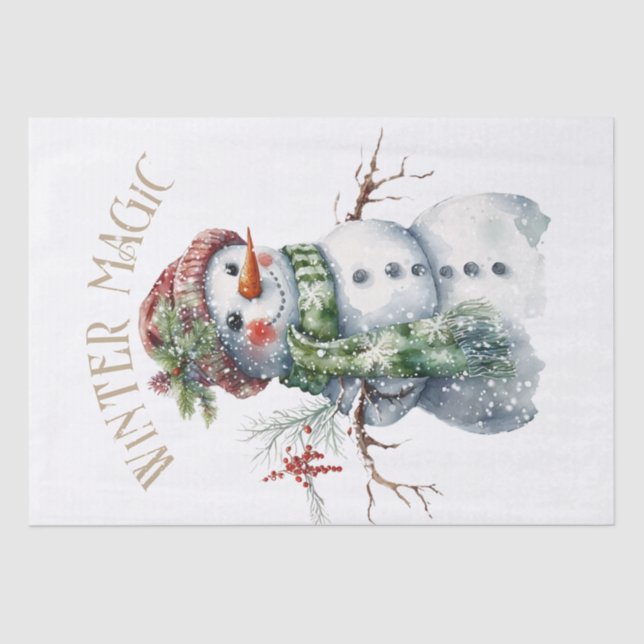 Snowman Watercolor Winter Christmas Tissue Paper (Front)