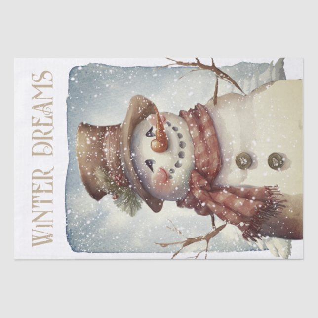 Snowman Watercolor Winter Christmas Tissue Paper (Front)