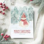 Snowman Watercolor Winter Woodland Christmas Holiday Card<br><div class="desc">Whimsical watercolor Christmas card features a snowy,  winter forest landscape and a cute snowman wearing a hat and scarf,  with a "Merry Christmas" greeting. Artwork by KL Stock.</div>