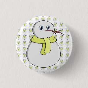 Snowman wearing a yellow scarf 3 cm round badge