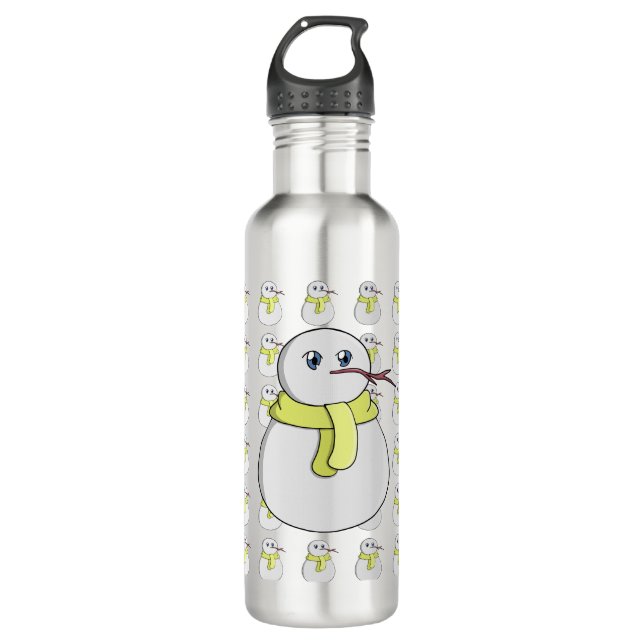 Snowman wearing a yellow scarf 710 ml water bottle (Front)