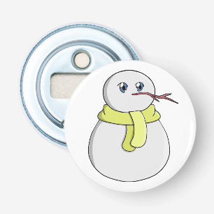 Snowman wearing a yellow scarf bottle opener