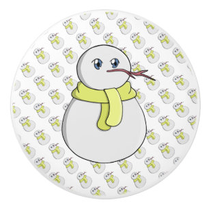 Snowman wearing a yellow scarf ceramic knob