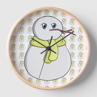 Snowman wearing a yellow scarf clock