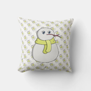 Snowman wearing a yellow scarf cushion