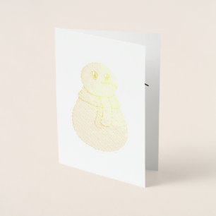 Snowman wearing a yellow scarf foil card