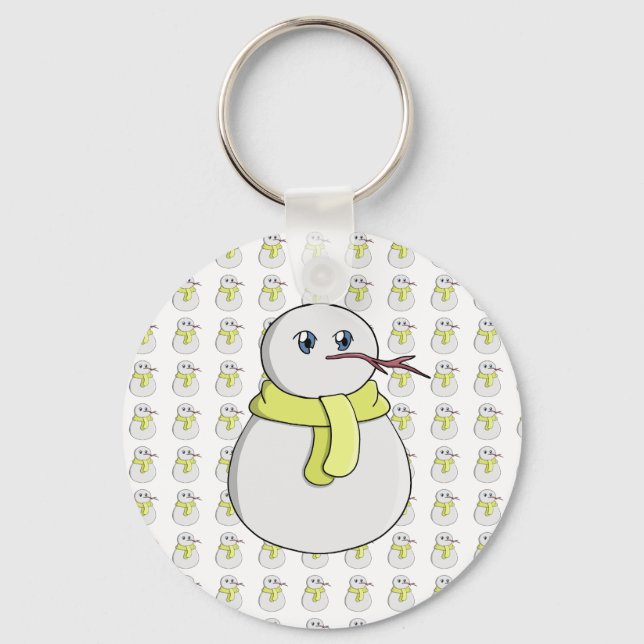 Snowman wearing a yellow scarf key ring (Front)
