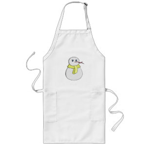 Snowman wearing a yellow scarf long apron