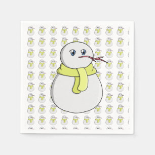Snowman wearing a yellow scarf napkin