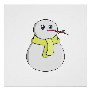 Snowman wearing a yellow scarf poster