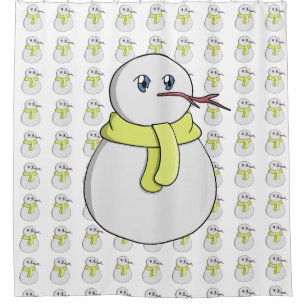 Snowman wearing a yellow scarf shower curtain