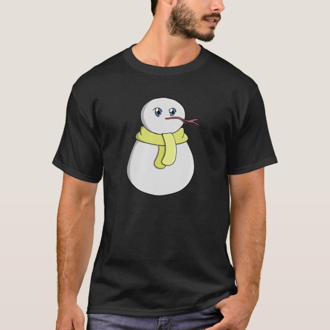 Snowman wearing a yellow scarf T-Shirt (Front)