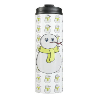 Snowman wearing a yellow scarf thermal tumbler