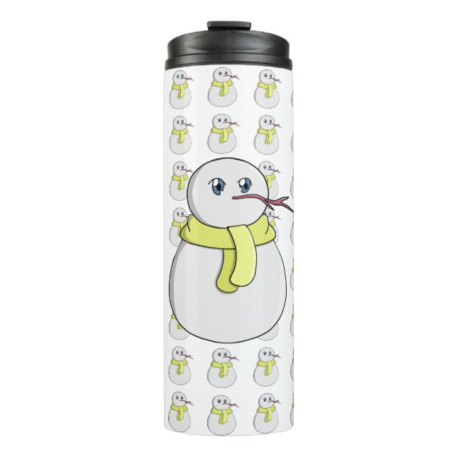 Snowman wearing a yellow scarf thermal tumbler (Front)