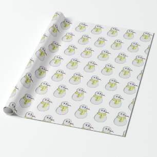 Snowman wearing a yellow scarf wrapping paper