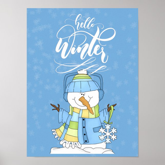 Snowman Wearing Blue - Hello Winter Poster (Front)