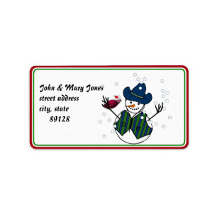 Snowman Wearing Cowboy Hat Label