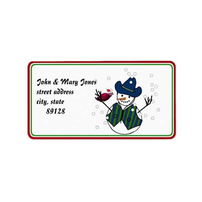 Snowman Wearing Cowboy Hat Label (Front)