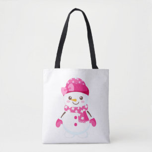 Snowman Wearing Pink Hat and Scarf Tote Bag
