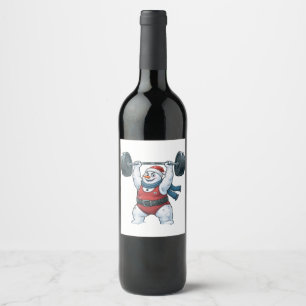 Snowman Weightlifter Christmas 2026 Holiday Fitnes Wine Label