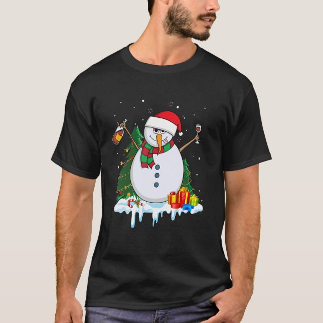 Snowman Wine Christmas  Drinking Wine  Xmas T-Shirt (Front)