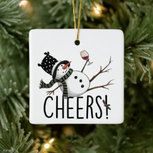 Snowman Wine Christmas Funny Drinking Wine Santa Ceramic Ornament