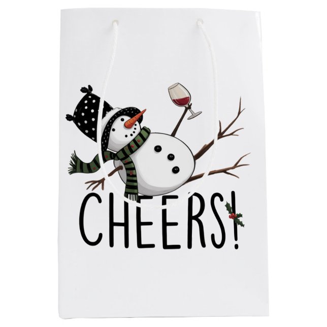 Snowman Wine Christmas Funny Drinking Wine Santa  Medium Gift Bag (Front)