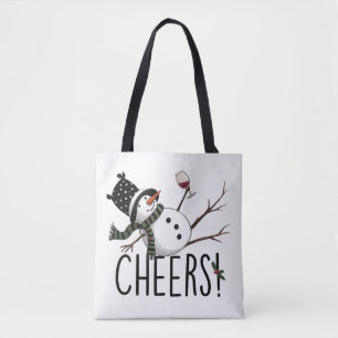 Snowman Wine Christmas Funny Drinking Wine Santa Tote Bag