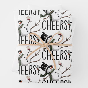 Snowman Wine Christmas Funny Drinking Wine Santa  Wrapping Paper Sheet
