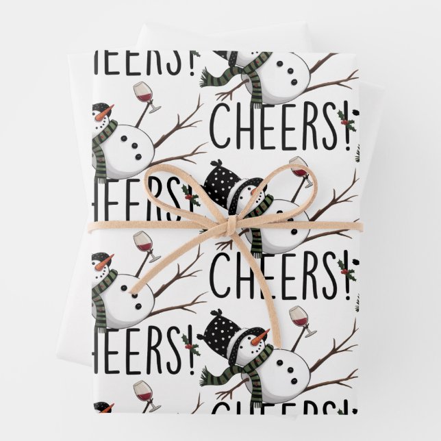 Snowman Wine Christmas Funny Drinking Wine Santa  Wrapping Paper Sheet (In situ)