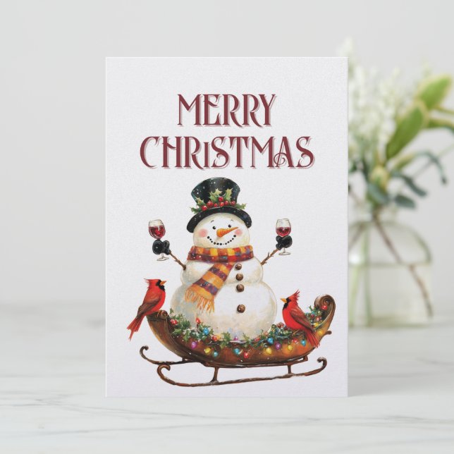 Snowman Wine Winter Christmas Holiday Card (Standing Front)