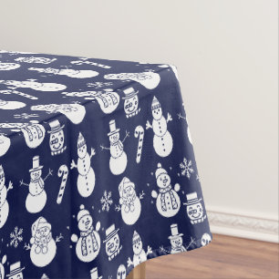 Snowman Winter Blue Xmas Retro Vintage festive Tablecloth