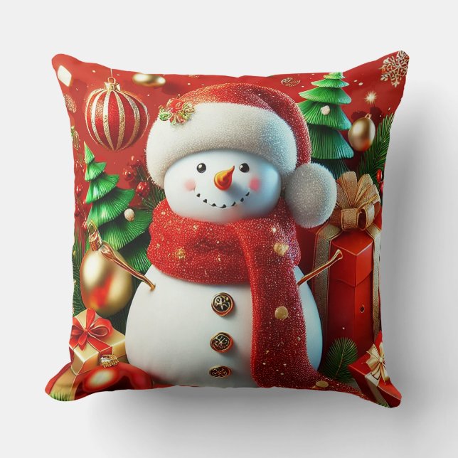 Snowman winter Cheerful Holiday Character Cushion (Front)