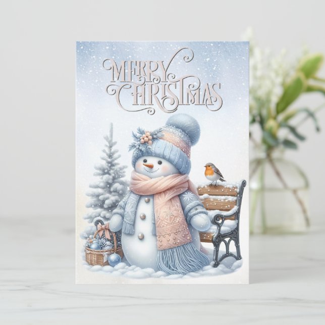 Snowman Winter Christmas Holiday Card (Standing Front)