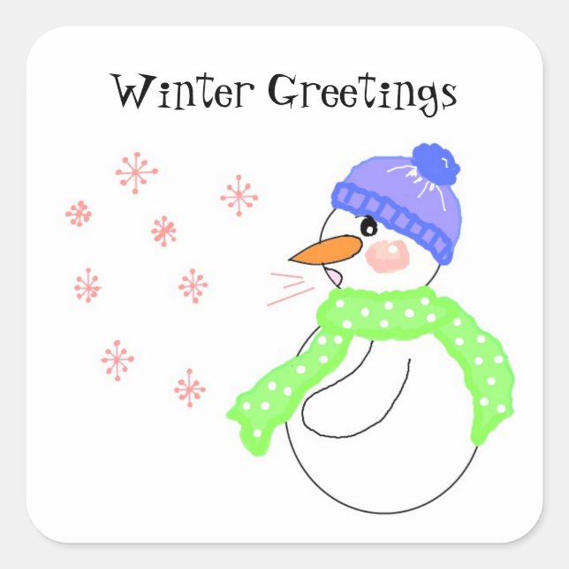 Snowman Winter Greetings Square Sticker (Front)