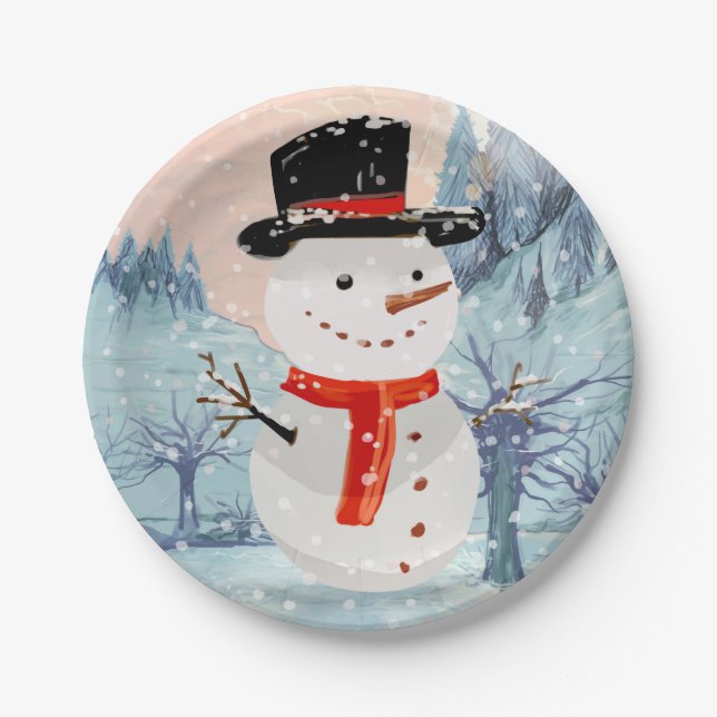 Snowman Winter Holidays | Christmas Paper Plate (Front)