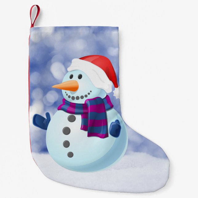 Snowman Winter Merry Christmas Snow Small Christmas Stocking (Front)