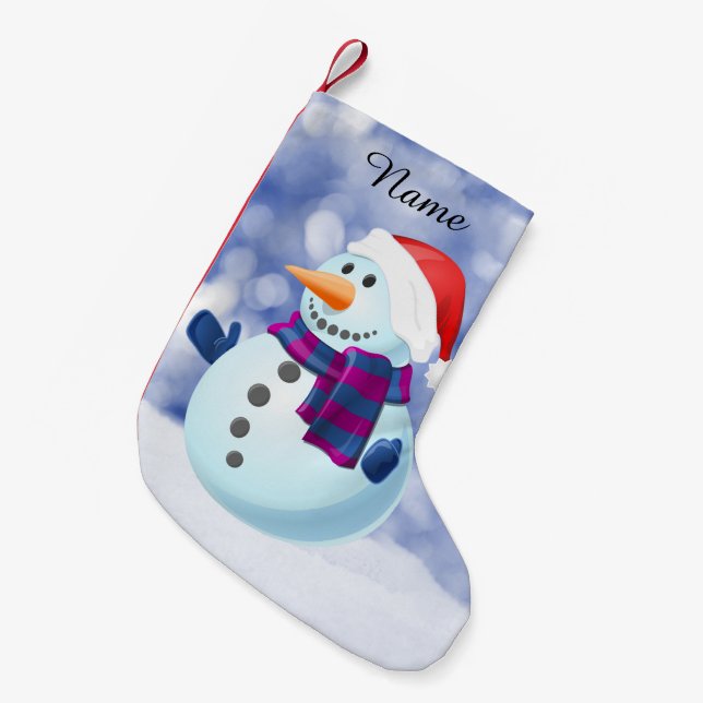 Snowman Winter Merry Christmas Snow Small Christmas Stocking (Front (Hanging))