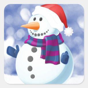 Snowman Winter Merry Christmas Snow Square Sticker