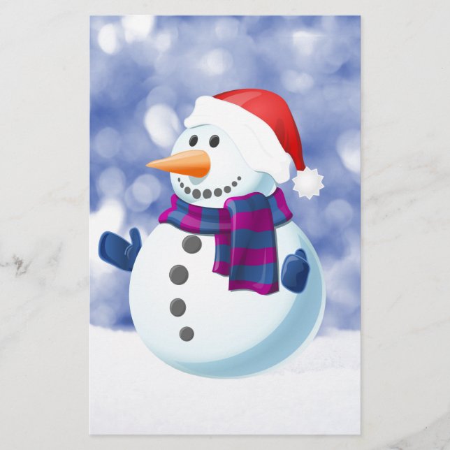 Snowman Winter Merry Christmas Snow Stationery (Front)
