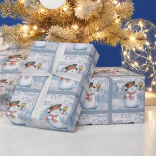 Snowman Winter Merry Typography Holiday Christmas Wrapping Paper