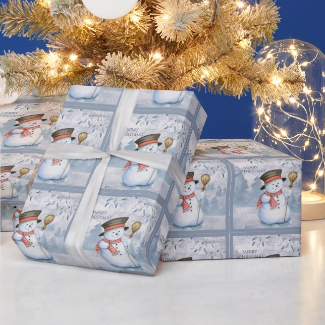 Snowman Winter Merry Typography Holiday Christmas Wrapping Paper (Holidays)