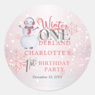 Snowman Winter ONEderland 1st Birthday Classic Round Sticker