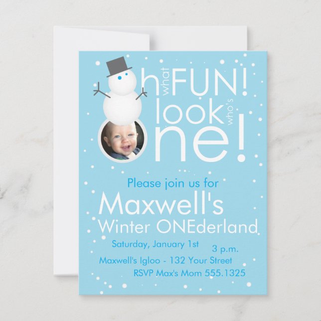 Snowman Winter ONEderland 1st Birthday Invitations (Front)